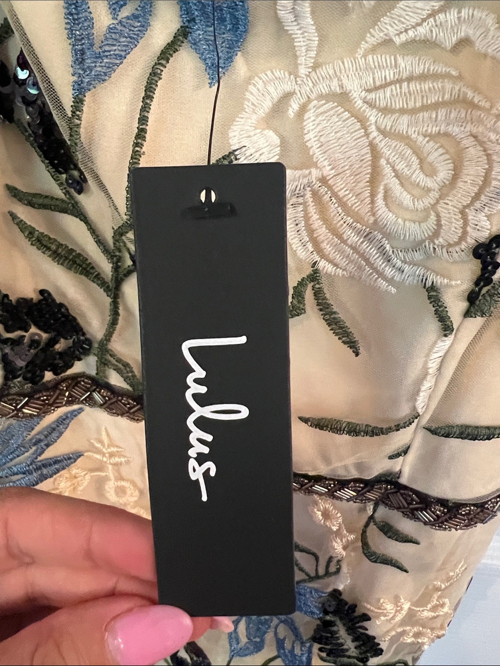 Lulu's Cream Midi Dress with Black & Blue Floral Embroidery - Picture 2 of 3